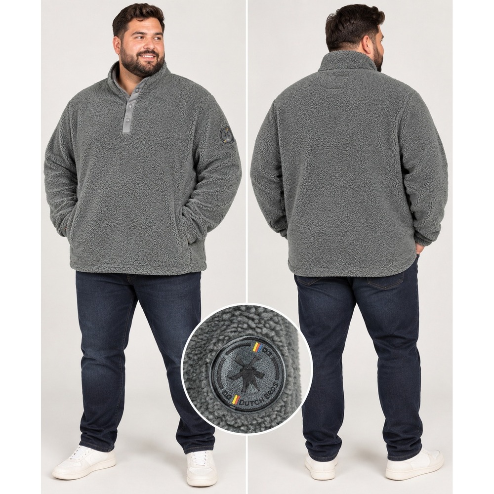 Dutch Bros Pullover Mens 4XL Grey Sherpa Fleece Mock Neck Snap Button